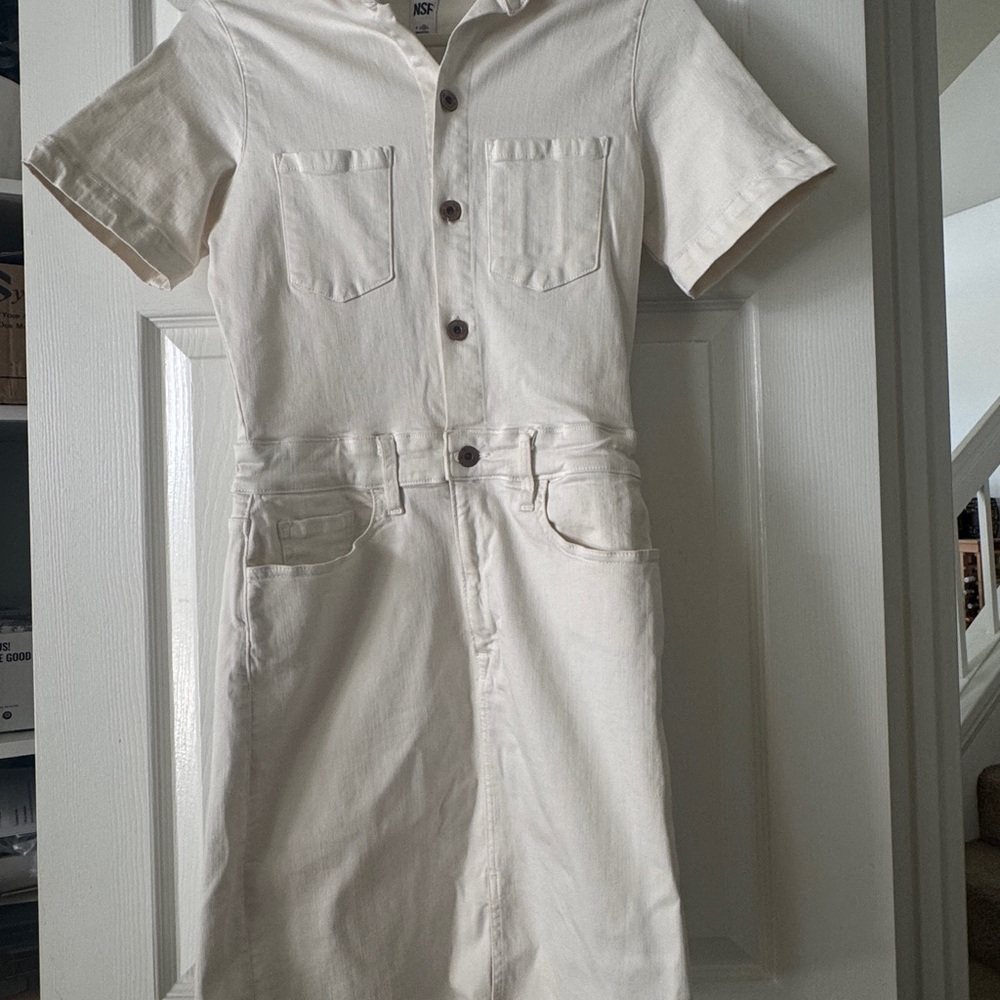 NSF Off White Stretch Denim Jean Dress Sz M